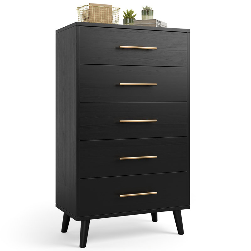George Oliver Jakyria 5-Drawer Tall Chest with Modern, Metallic